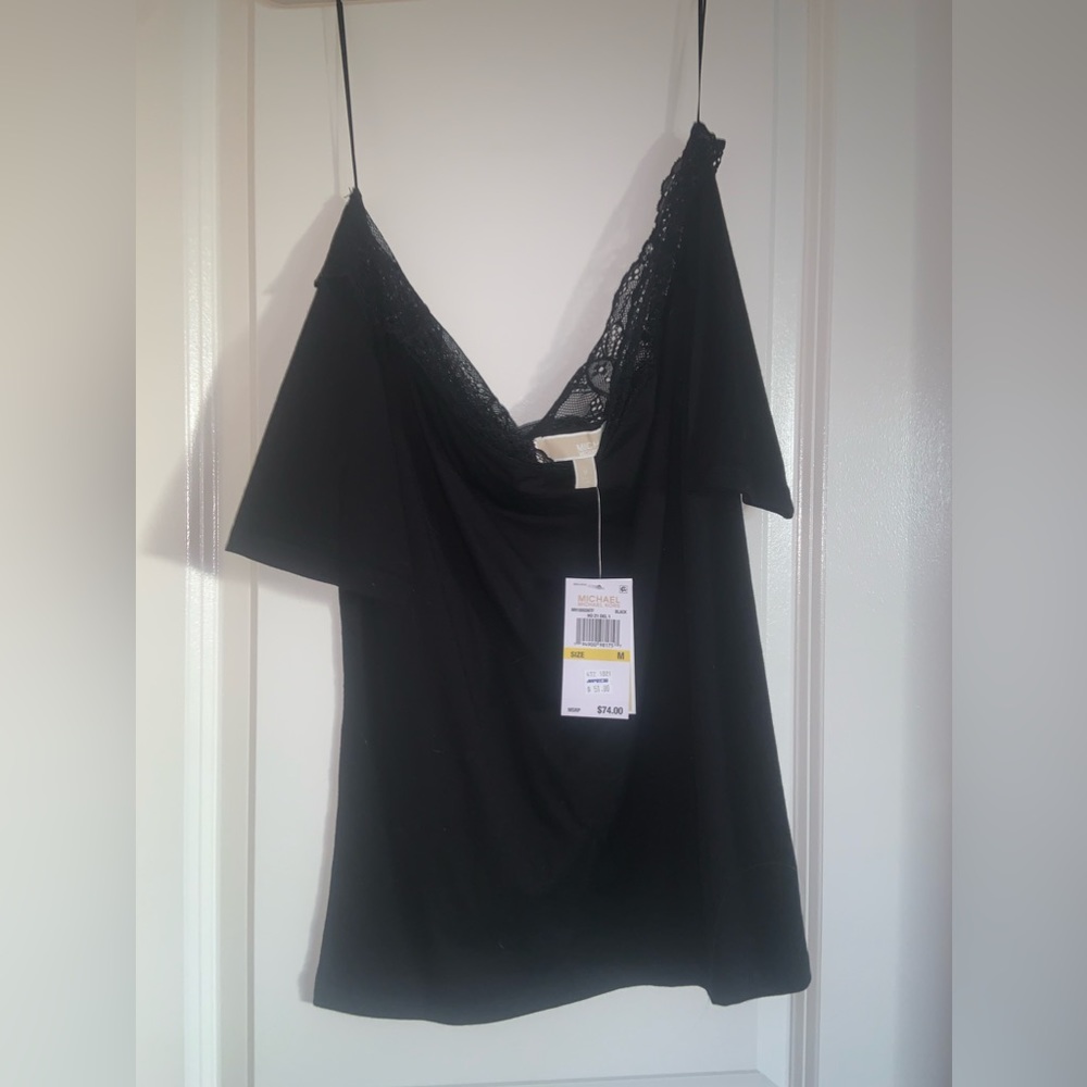 Michael Kors Black Off The Shoulder With Lace Trimming